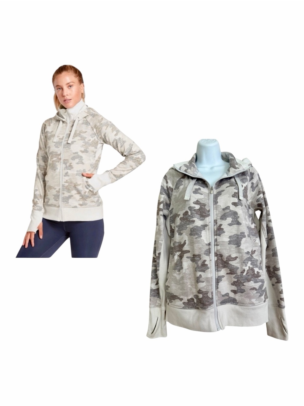 Athleta Triumph Light Camo Print Full Zip Hoodie Medium Hooded Jacket Active